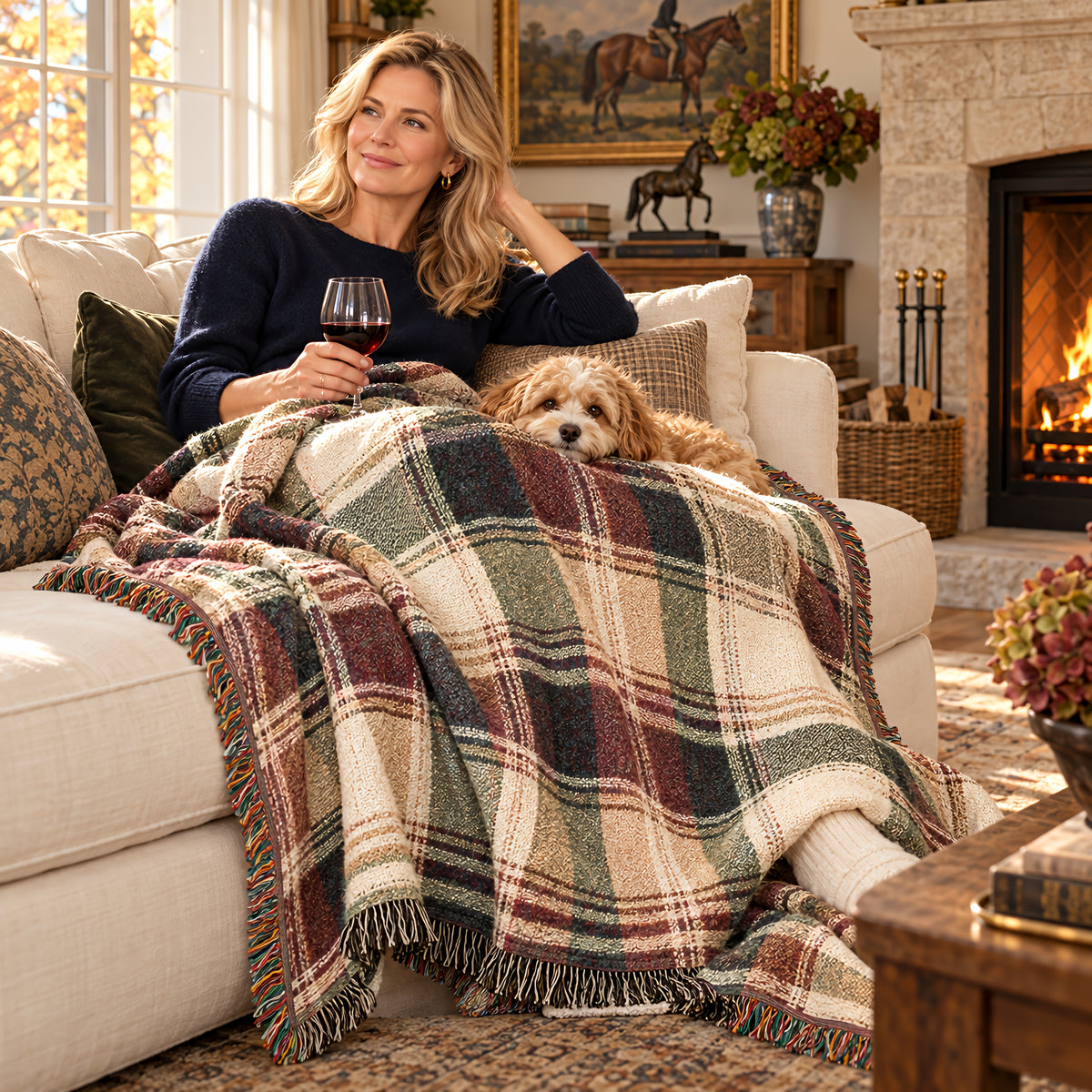 TekPaws Co-Pilot Cream Plaid Woven Blanket