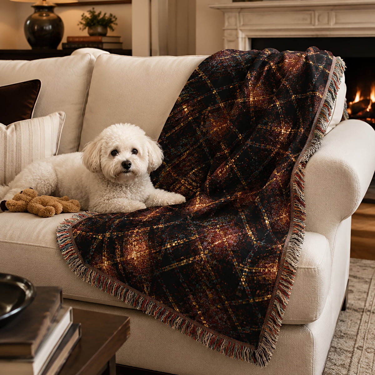 TekPaws Heritage Woven Fringe Blanket — Garnet Lodge Plaid