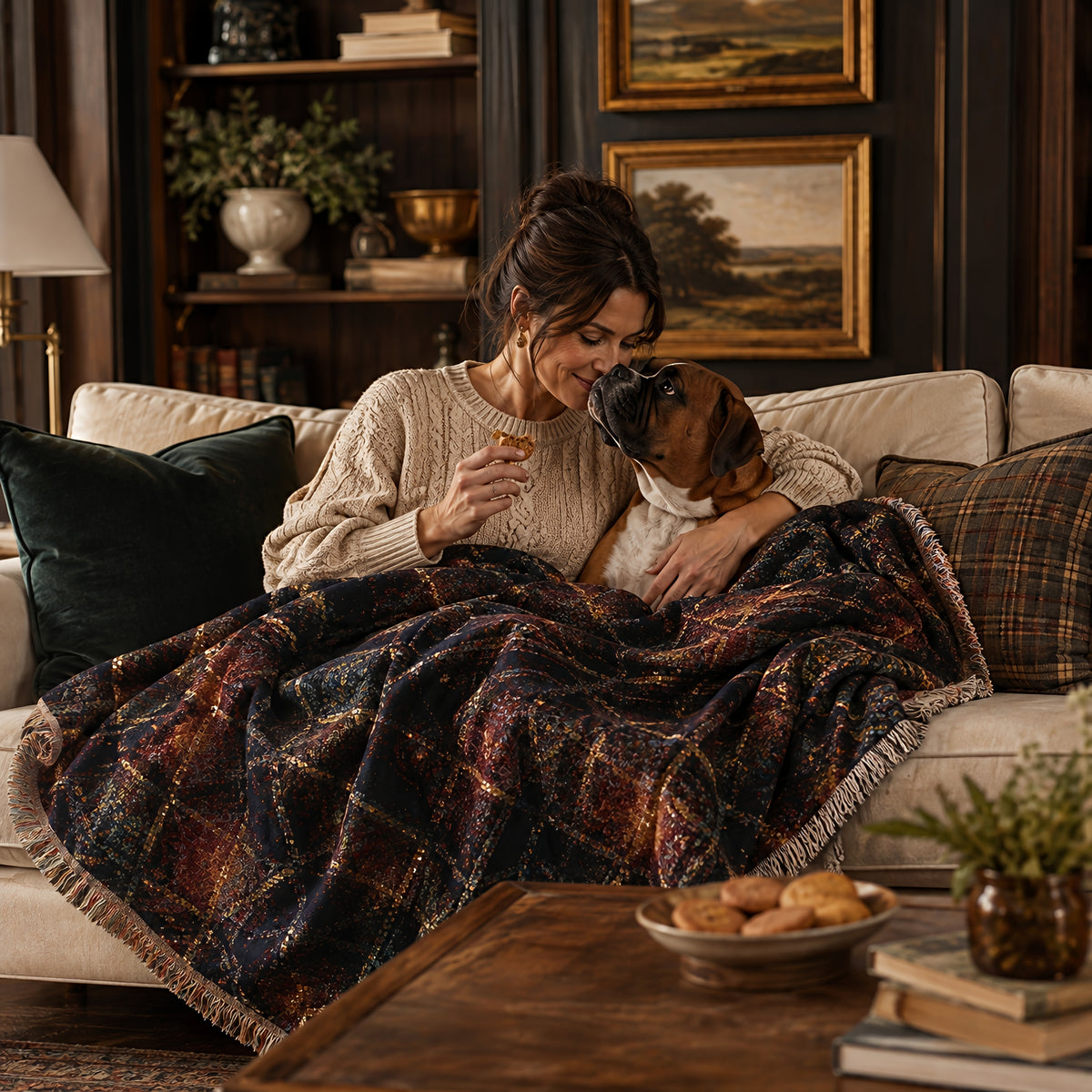 TekPaws Heritage Woven Fringe Blanket — Garnet Lodge Plaid