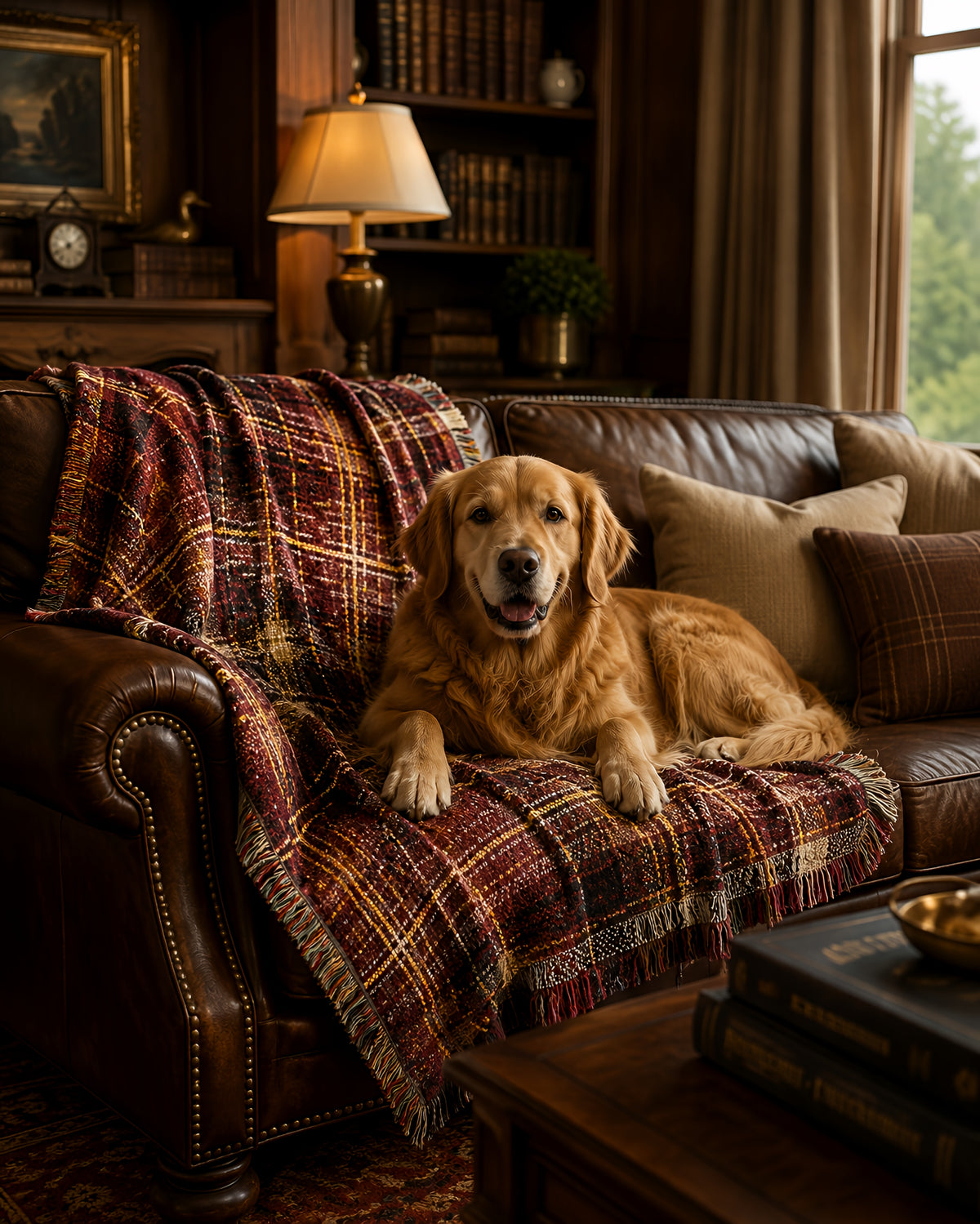 TekPaws Heritage Woven Fringe Blanket — Merlot Plaid