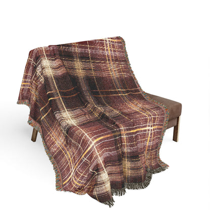 TekPaws Heritage Woven Fringe Blanket — Merlot Plaid