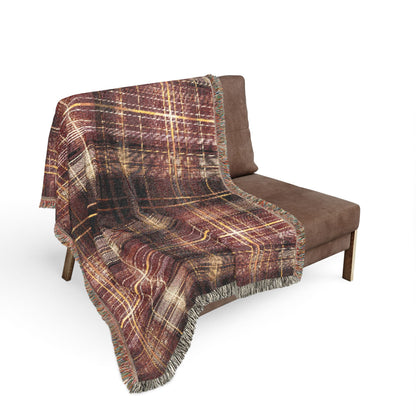 TekPaws Heritage Woven Fringe Blanket — Merlot Plaid