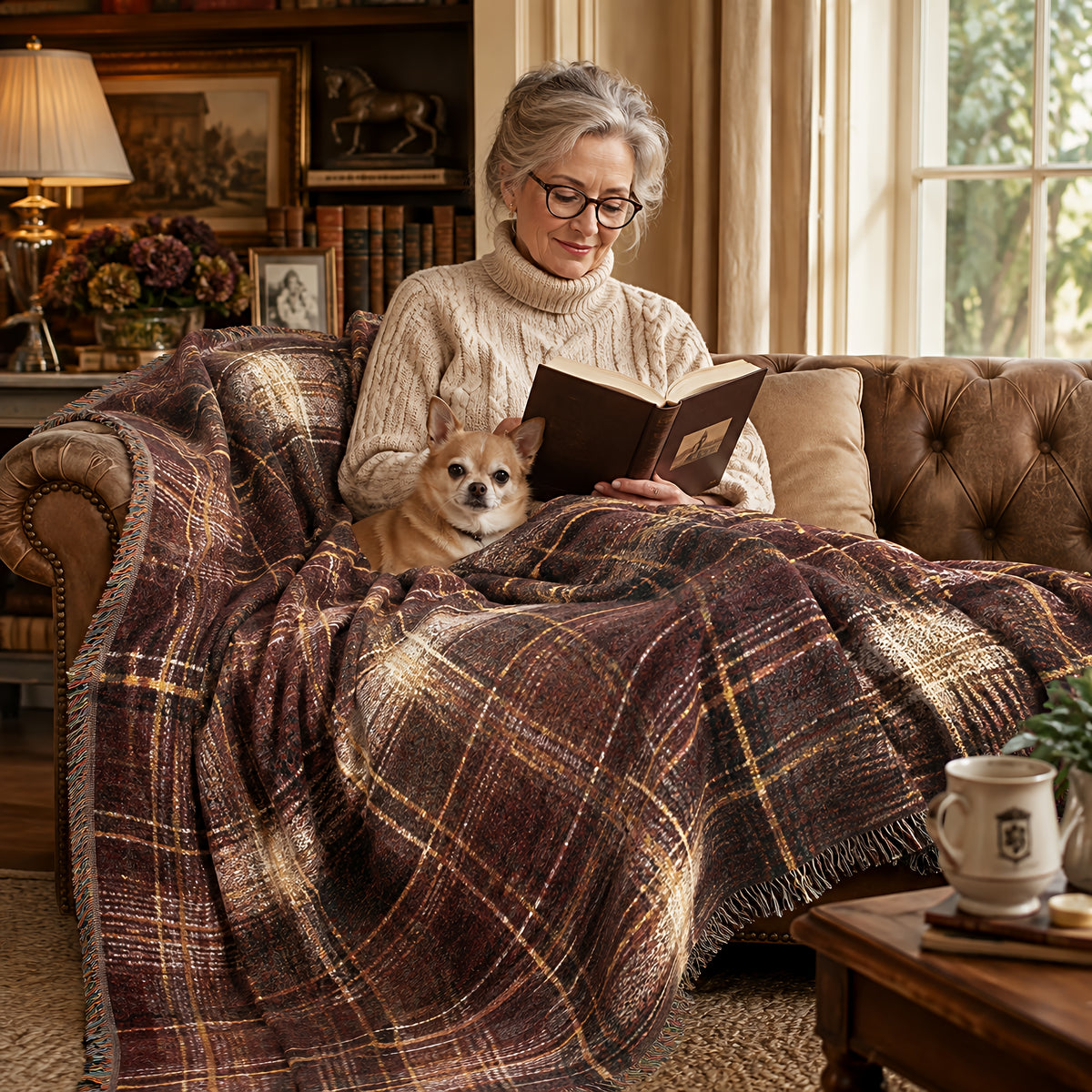 TekPaws Heritage Woven Fringe Blanket — Merlot Plaid