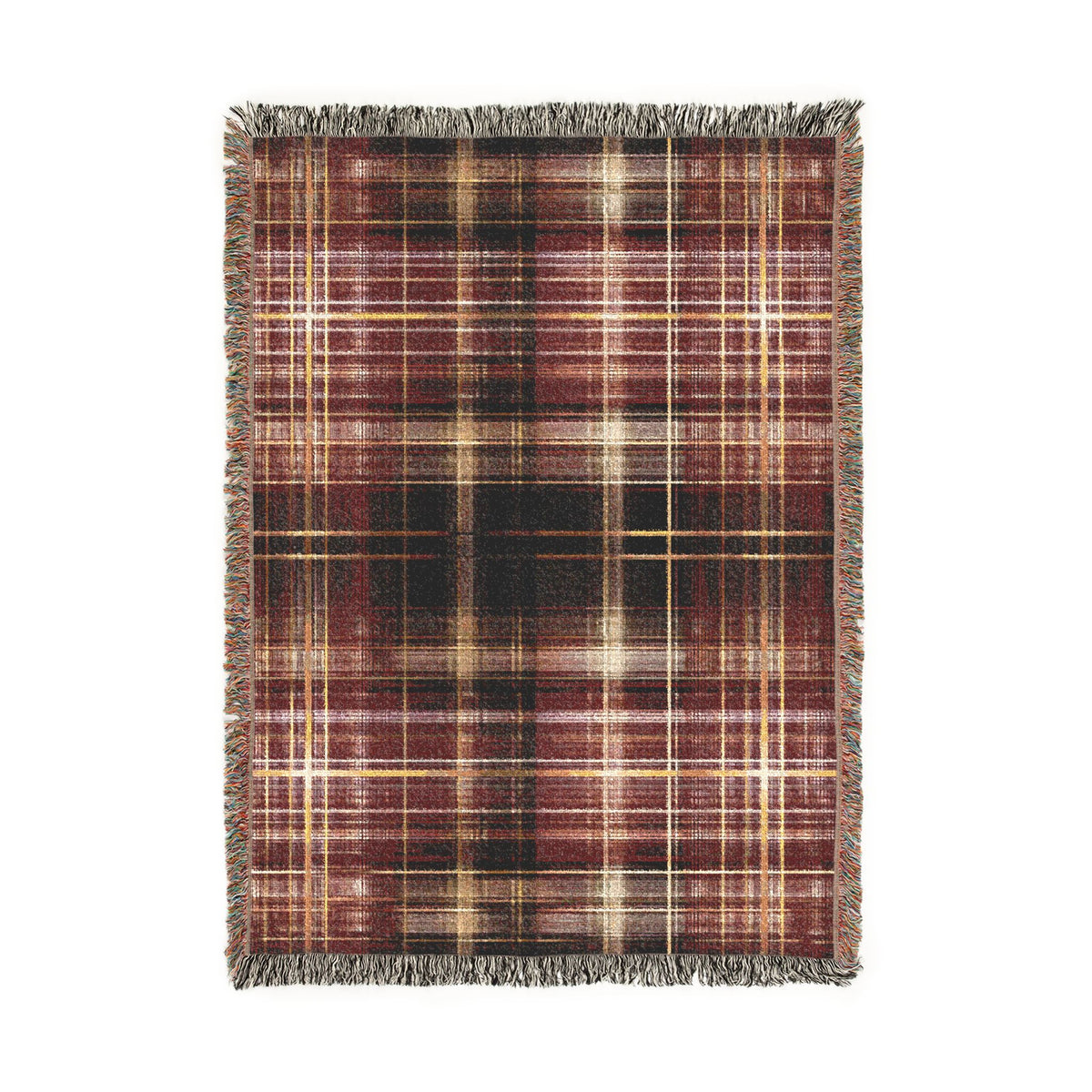 TekPaws Heritage Woven Fringe Blanket — Merlot Plaid