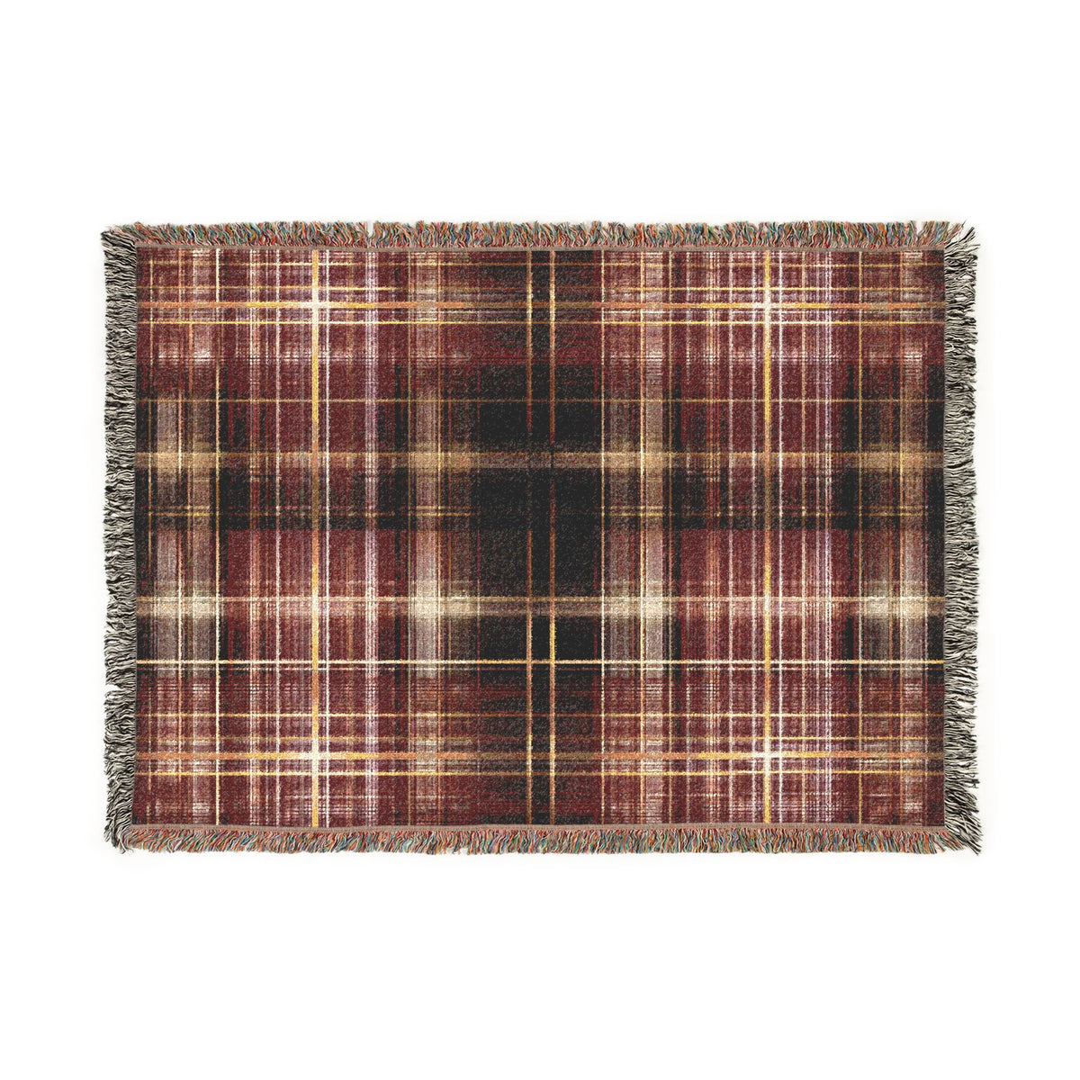 TekPaws Heritage Woven Fringe Blanket — Merlot Plaid