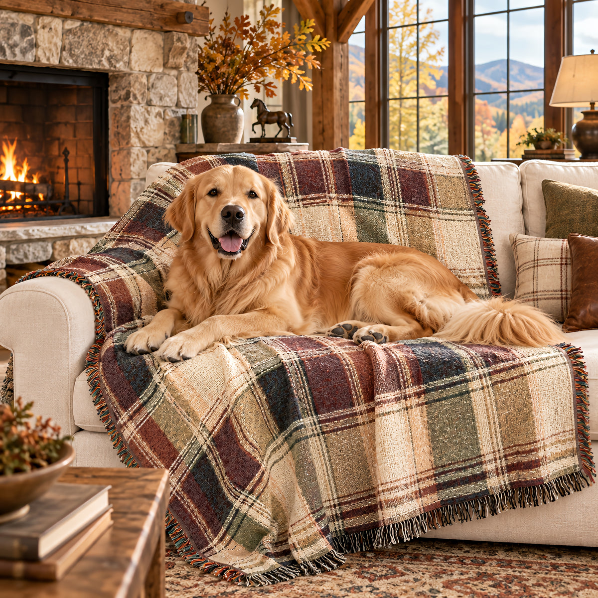 TekPaws Co-Pilot Cream Plaid Woven Blanket