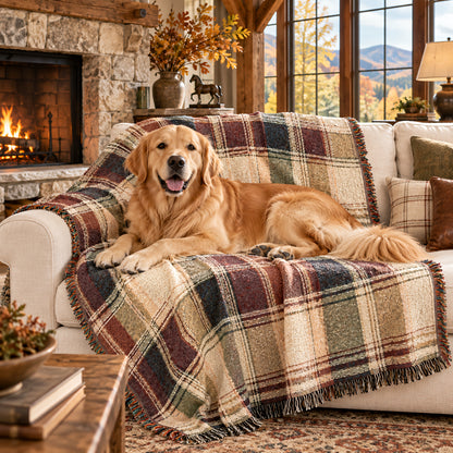 TekPaws Co-Pilot Cream Plaid Woven Blanket