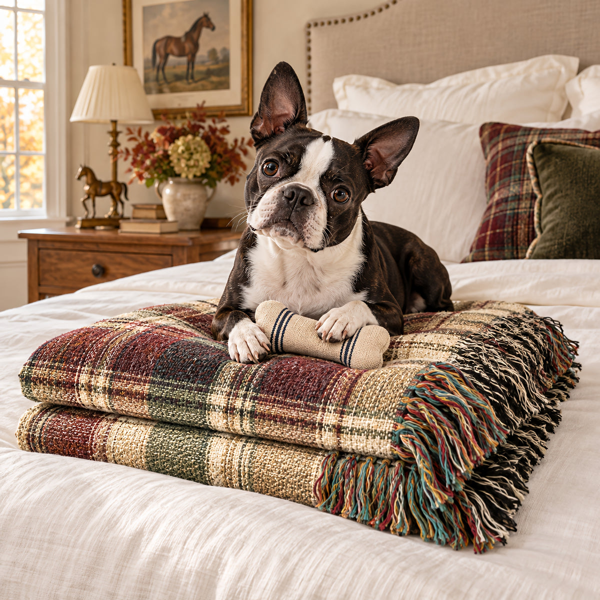 TekPaws Co-Pilot Cream Plaid Woven Blanket