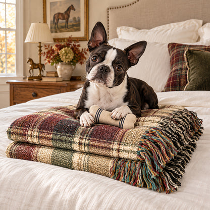 TekPaws Co-Pilot Cream Plaid Woven Blanket