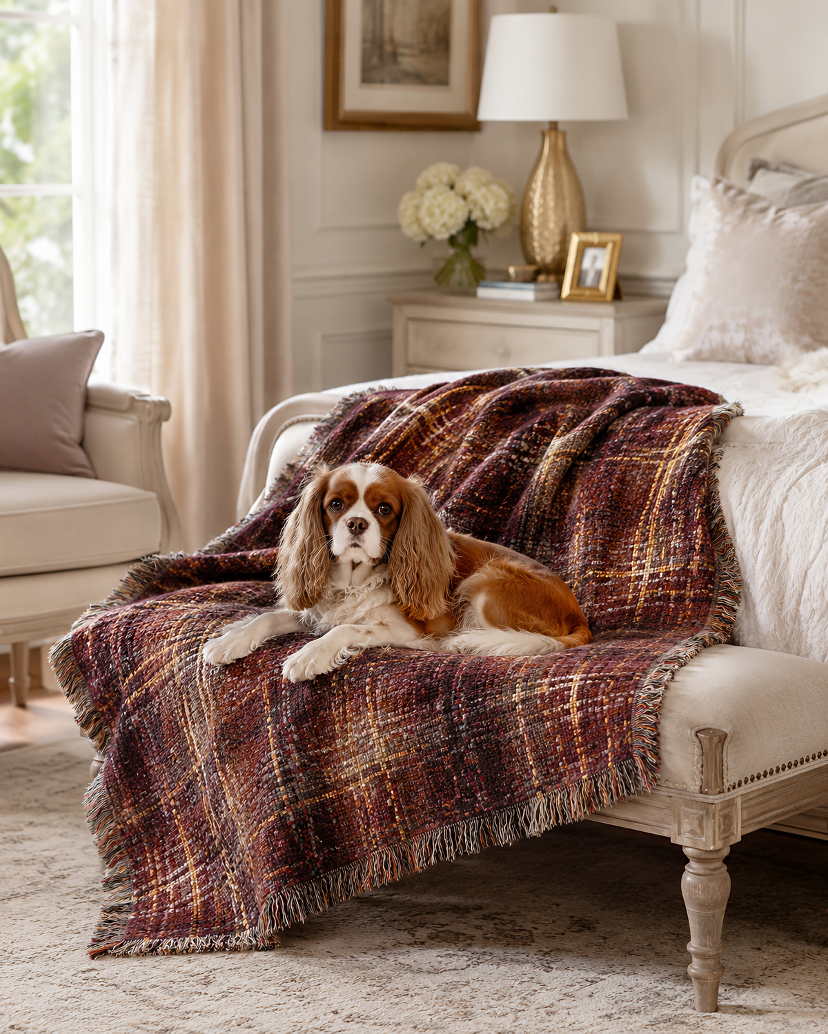 TekPaws Heritage Woven Fringe Blanket — Merlot Plaid