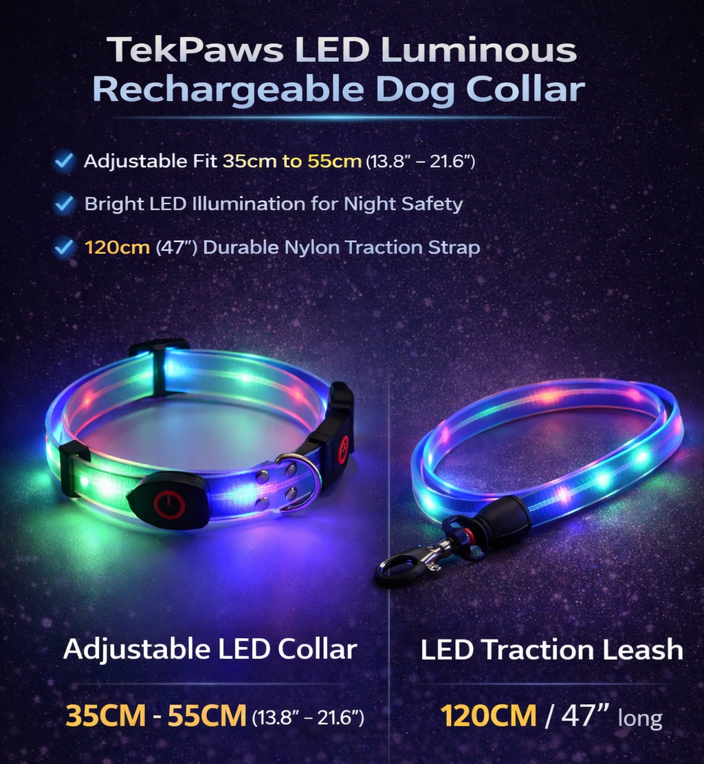 TekPaws LED Rechargeable Dog Collar