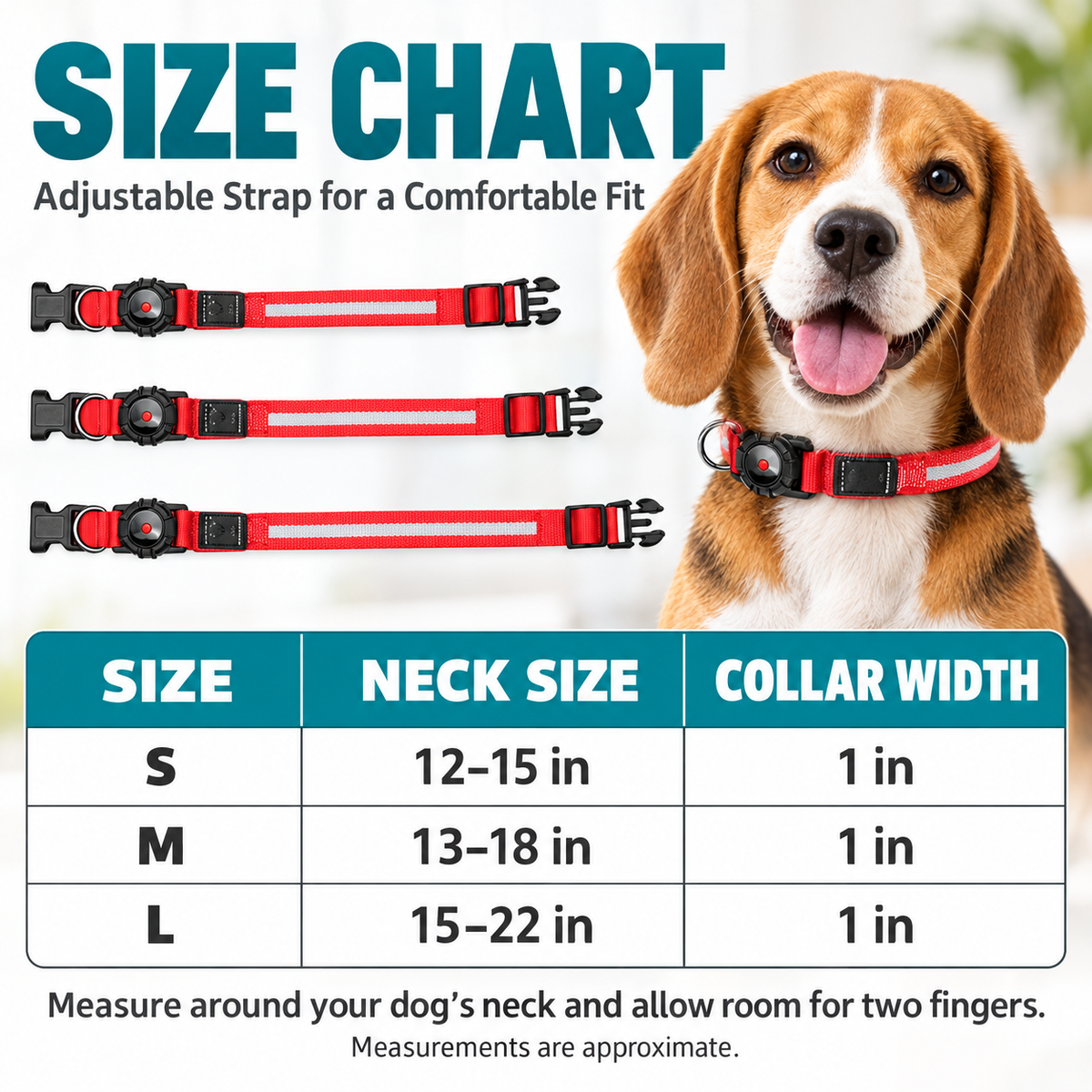 TekPaws Waterproof Smart Collar size chart
